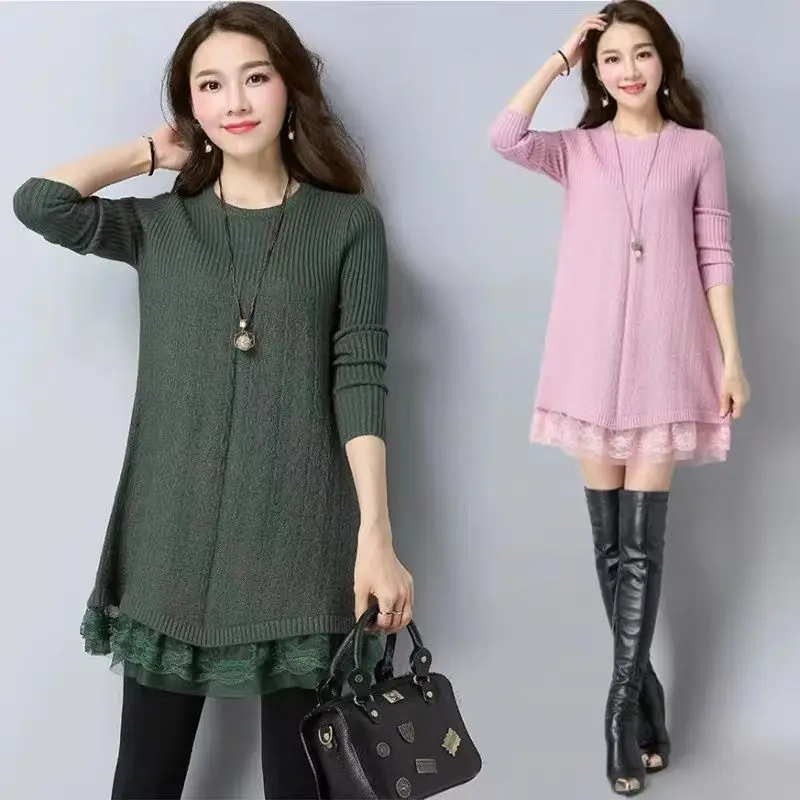 

Autumn Winter Round Neck Contrast Knitted Pullover Street Korean Fashion Casual Sweater Women Solid Color Long Sleeve Top D30