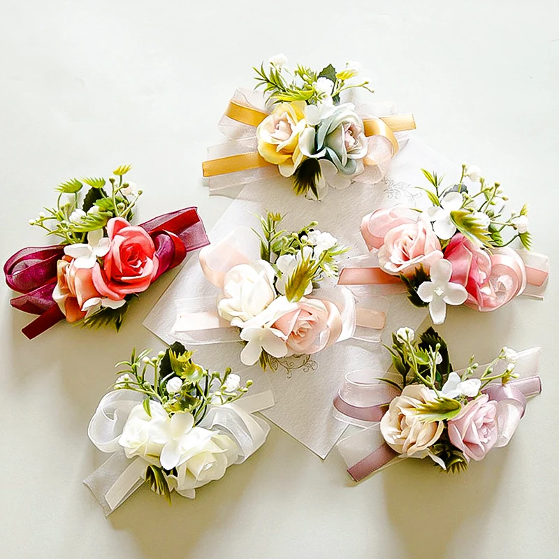 

Wedding Corsage Flowers Rose Brooches Bridal Bridesmaid Party Photography Brooch Wrist Flower Accessories Hand Flower
