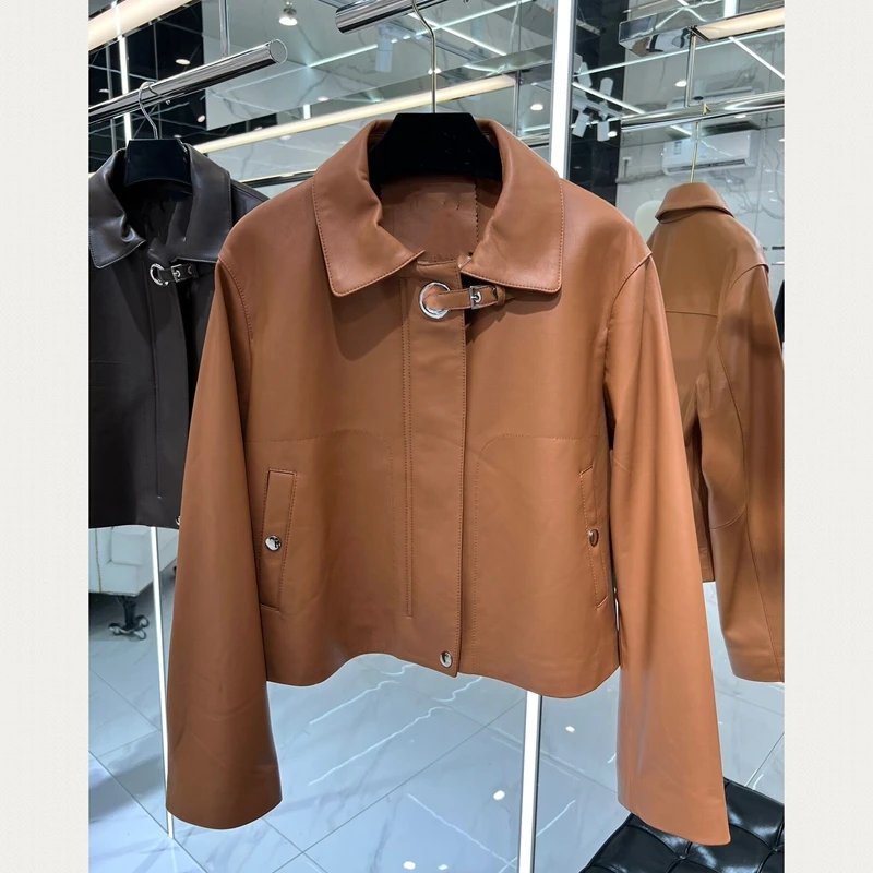 

Женская куртка из натуральной овечьей кожи с длинными рукавами, пальто из 100% овечьей кожи H990