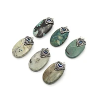 natural stone egg shape pine stone pendants 25x43mm inlaid devils eye jewelry for diy making necklace oval charms accessories