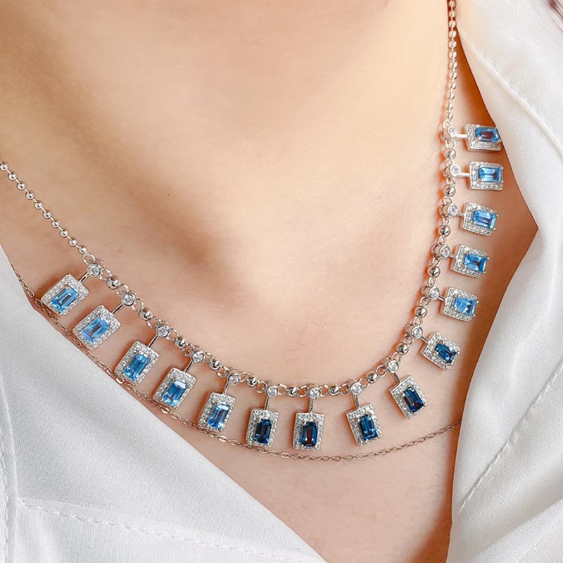 Женское ожерелье из серебра 925 пробы с натуральным топазом