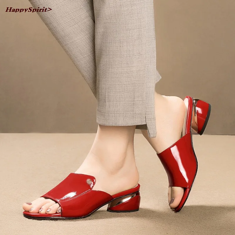 

New Red Sexy Pu Soft Leather Female Flipflop Slippers Summer Fashion Heels Slides Shoes For Girls Comfortable Sandals Woman