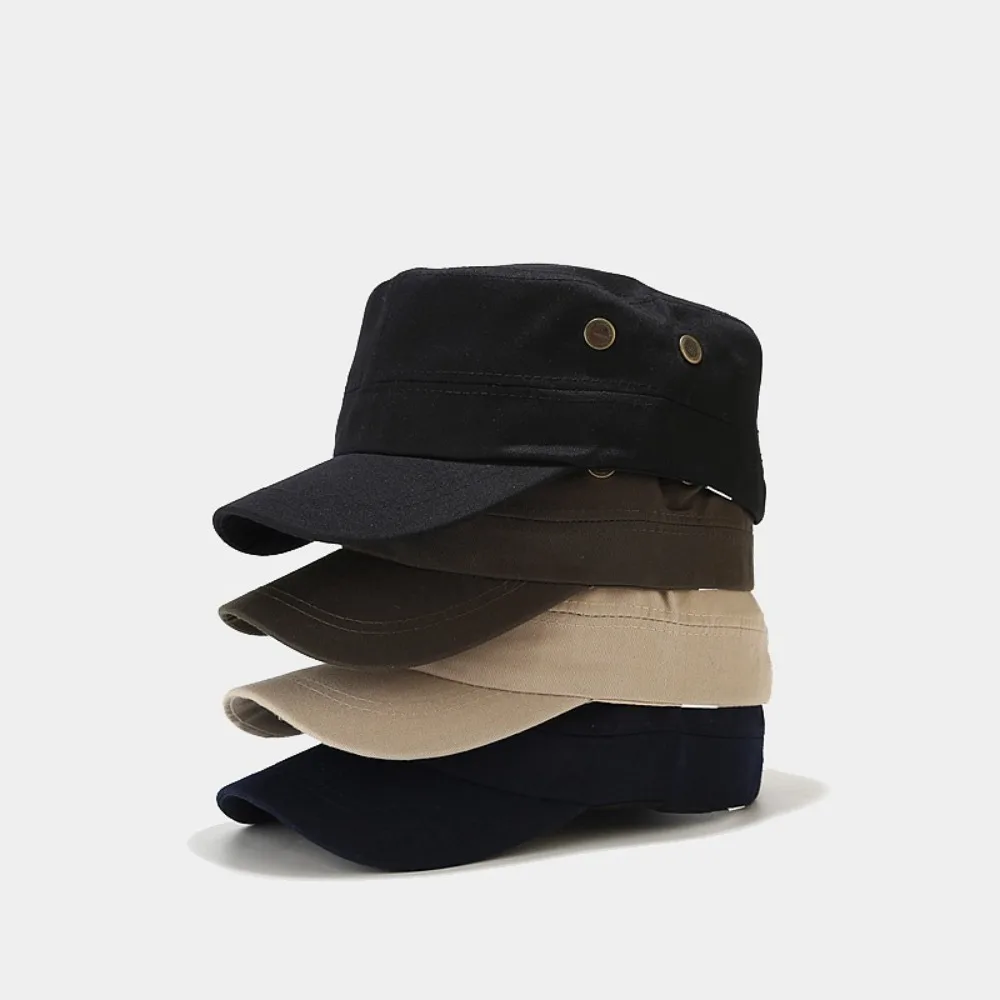 

Plain Cotton Army Hat Flat-top Cap Unisex Military Flatcap Flat Breathable Sun Hat Cadet