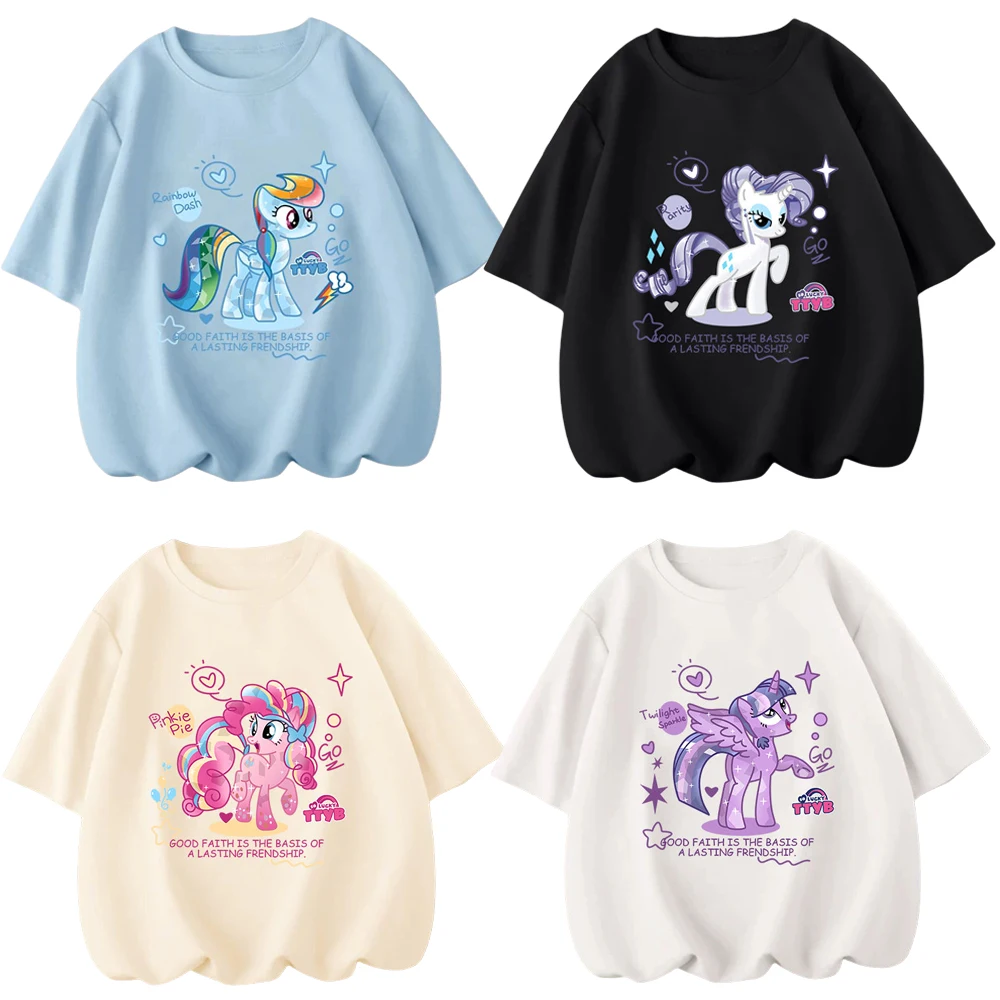 Детские Топы с коротким рукавом My Little Pony Anime Pinkie Pie Fluttershy Мерцающая Детская летняя
