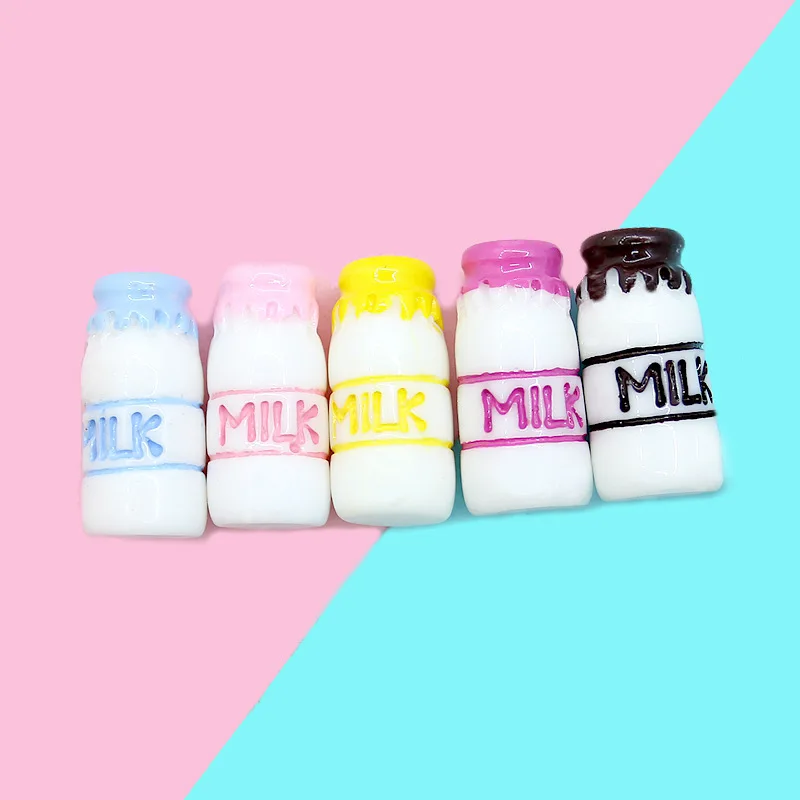 

wholesale 100Pieces Flatback Flat Back Kawaii Resin Cabochon 3D Milk Bottle DIY Resin Craft Decoration Decoration Charm Craft