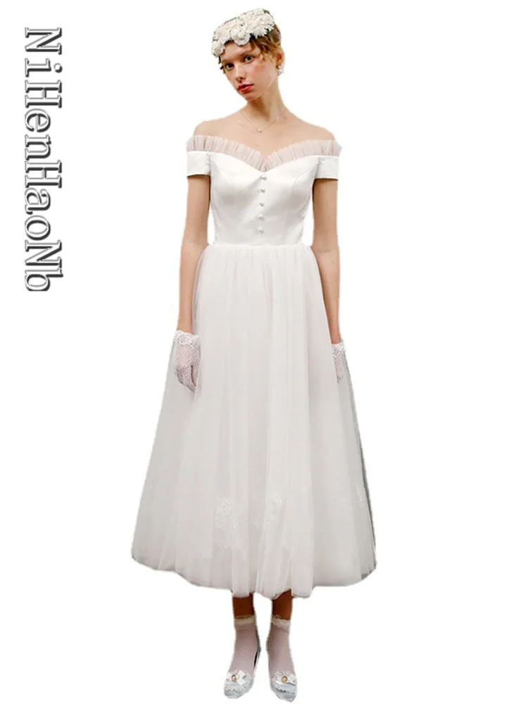 

Women's Short Wedding Dress Off The Shoulder Women 2023 Wedding Gown Robe Vestido Novia