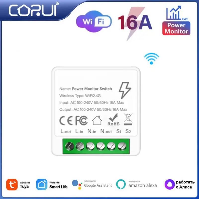 

Умный модуль переключателя CORUI 16 А с Wi-Fi и монитором, беспроводной переключатель с поддержкой двухстороннего управления, работает с Alexa Google ...