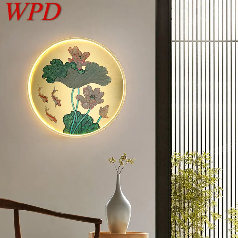 

Латунная настенная лампа WPD с рисунком, современный креативный декоративный светильник в виде лотоса золотого цвета, бра для дома, гостиной,...