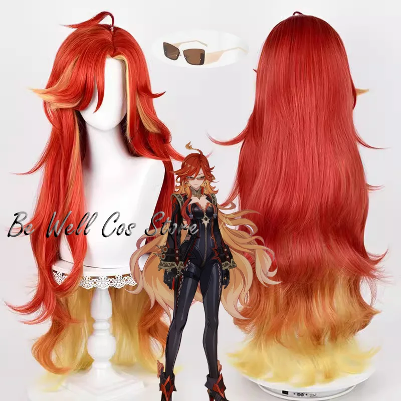 Игра Genshin Impact Mavuika Косплей Парик Красный Желтый Длинные Волосы Солнцезащитные