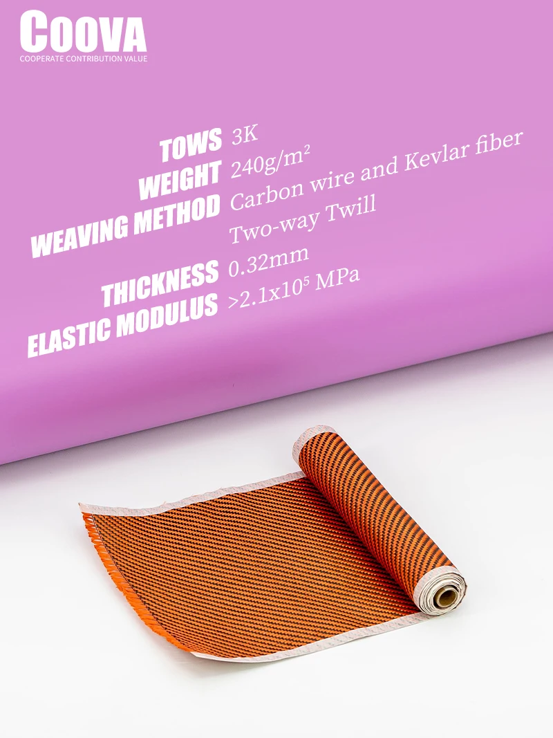 F209 COOVA 3K оранжевый кевлар и ткань из углеродного волокна саржа Tela Fiber De Carbono Carbon Kevlar