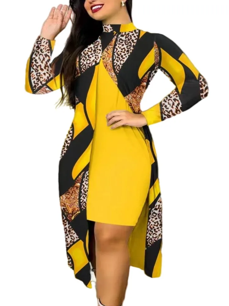 Женское однотонное платье с длинным рукавом и круглым вырезом