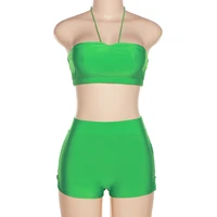 european and american style 2022 summer womens new sexy low chest neck tight vest high waist hip wrap shorts set