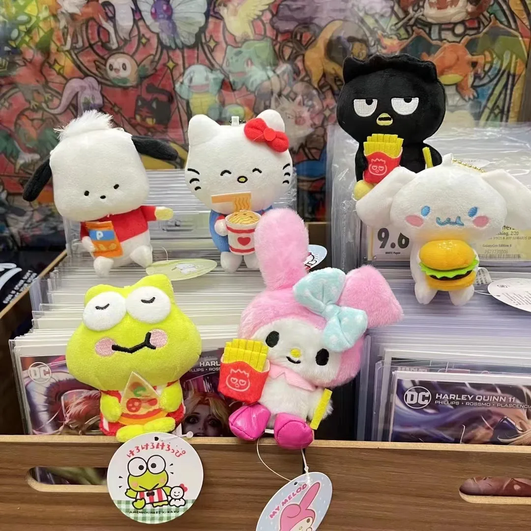 Sanrio My Melody Bad Badtz Maru Keroppi Pachacco Cute Plush Fast Food Restaurant Doll Keychain Pendant Fluffy Stuffed Kawaii Toy