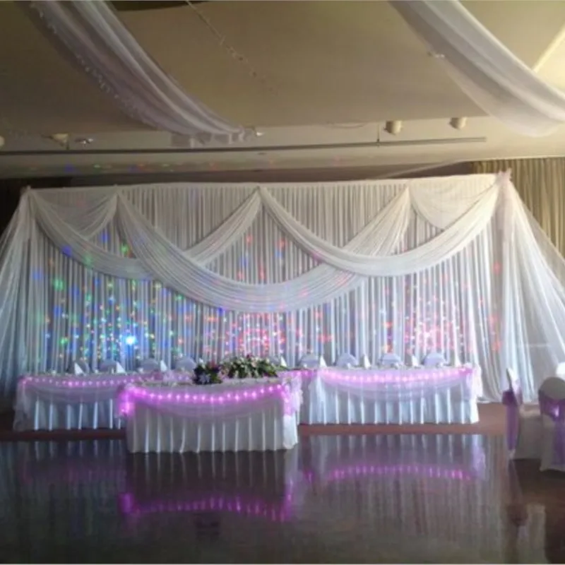 

3M X 6M White Wedding Backdrop With Romantic Swags Wedding Decoration