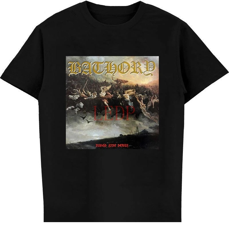 

Черная металлическая рубашка Bathory с изображением крови и огня