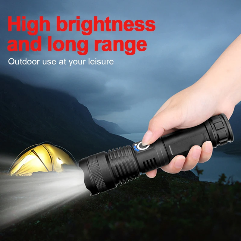 Светодиодный фонарик XHP70 высокой мощности антибликовый 4-ядерный перезаряжаемый
