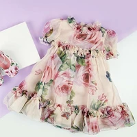 new princess girl floral tulle dress kid baby girl flower puff sleeve princess wedding party pageant chidlren tulle sundress