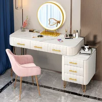 Luxury Dressing Table With Mirror Vanity Makeup 4 Colors Artificial Marble Velvet Drawers For Mirrored Dresser Furniture Bedroom