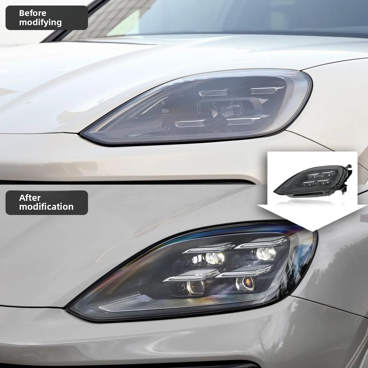 

Светодиодные фары в сборе для Porsche Cayenne 2024-2025: противотуманные фары, ДХО, стоп-сигналы, указатели поворота, подключение Plug and Play
