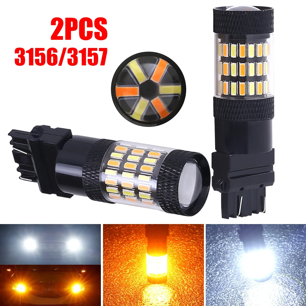 

Автомобильная светодиодная лампа 3157 60-4014-SMD 60 Вт DRL Лампа дневного дальнего света Указатель поворота Белый / Янтарный Два цвета с аксессуарам...