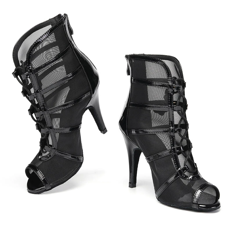 

SWDZM Women Latin Dance Shoes High Top Ballroom Dancing Shoes Ladies Red Black High Heels Salsa Party Dance Boots Sexy Stilettos
