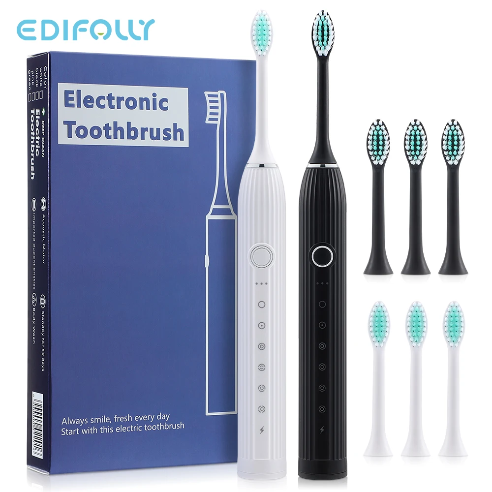 

Электрическая зубная щетка, 6 режимов, автоматическая перезаряжаемая через USB, водонепроницаемая IPX7, сменная насадка для зубной щетки, уход ...