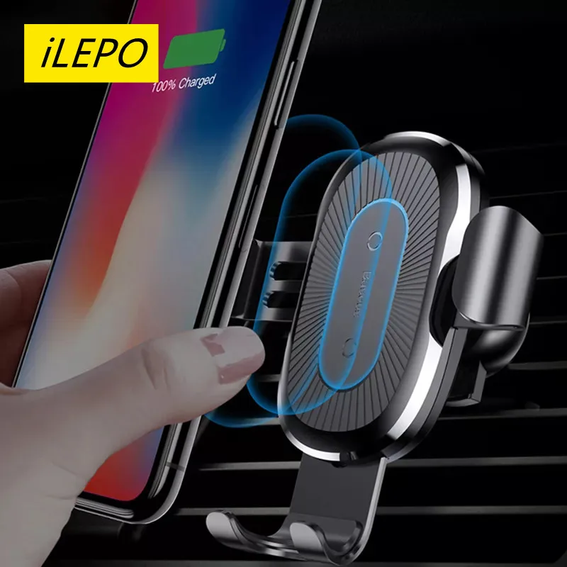 

iLEPO Fast Wireless Car Charger Air Vent Phone Holder For iPhone 13 12 11 Pro XR X 8 8Plus Samsung S9 S8 S7 S6 Huawei Xiaomi