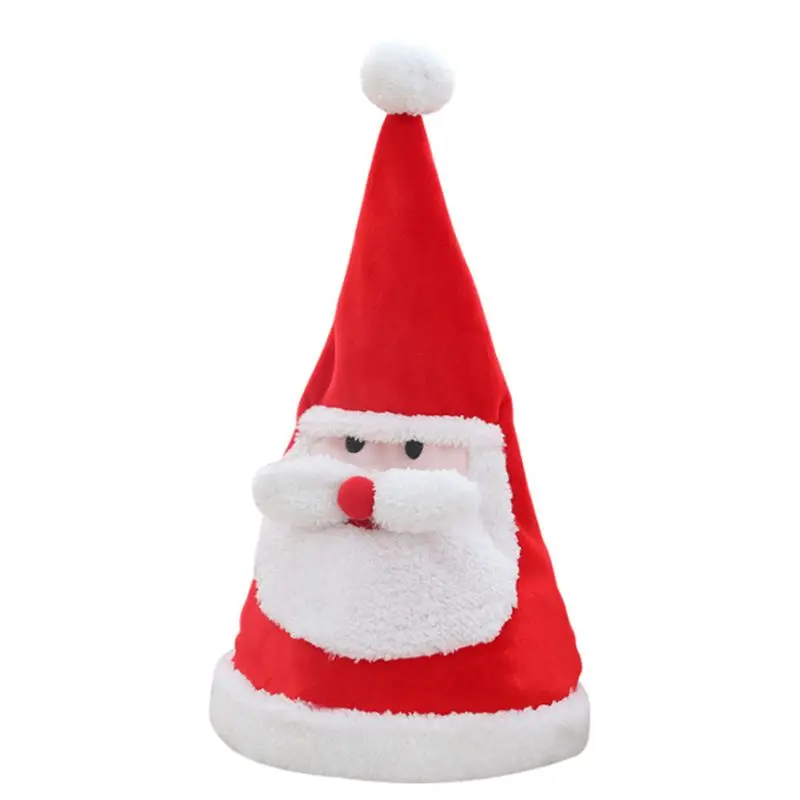 

Novelty Adult Kids LED Light up Christmas Hat Electric Singing Dancing Plush Luminous Xmas Santa with Adjsutable Buckle