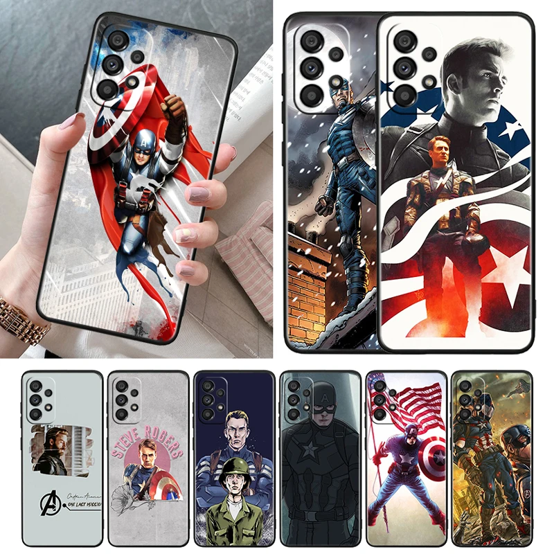 

Marvel Captain America Art Black Phone Case For Samsung Galaxy A52S A72 A71 A52 A51 A12 A32 A21S A73 A13 A53 4G 5G Cover Shell