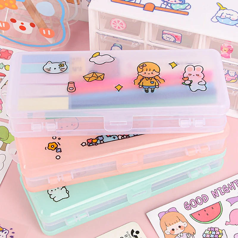

Transparent Plastic Box Rectangular Box Pen Box Case Storage Organizer Double Layer Large Capacity School Storage Case Container