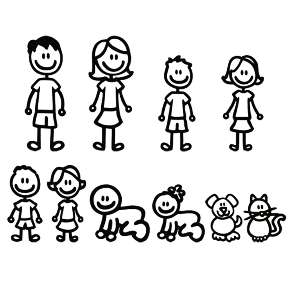

1 Sheets of Lovely Family Pattern Car Stickers Reflective Motorcycle Stickers Decorative Car Window Sticker (Black) Exterior
