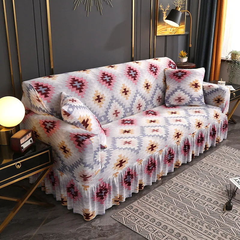 

Дизайнерские растягивающиеся Чехлы для дивана с краями юбки для гостиной Нескользящие пылезащитные Чехлы для дивана полноэкранный секцио...