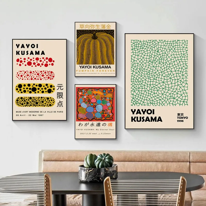 

Modern Yayoi Kusama Exhibition Kraft Posters and Prints Gallery Wall Art Picture Museum Modern Nordic Living Room Decoration