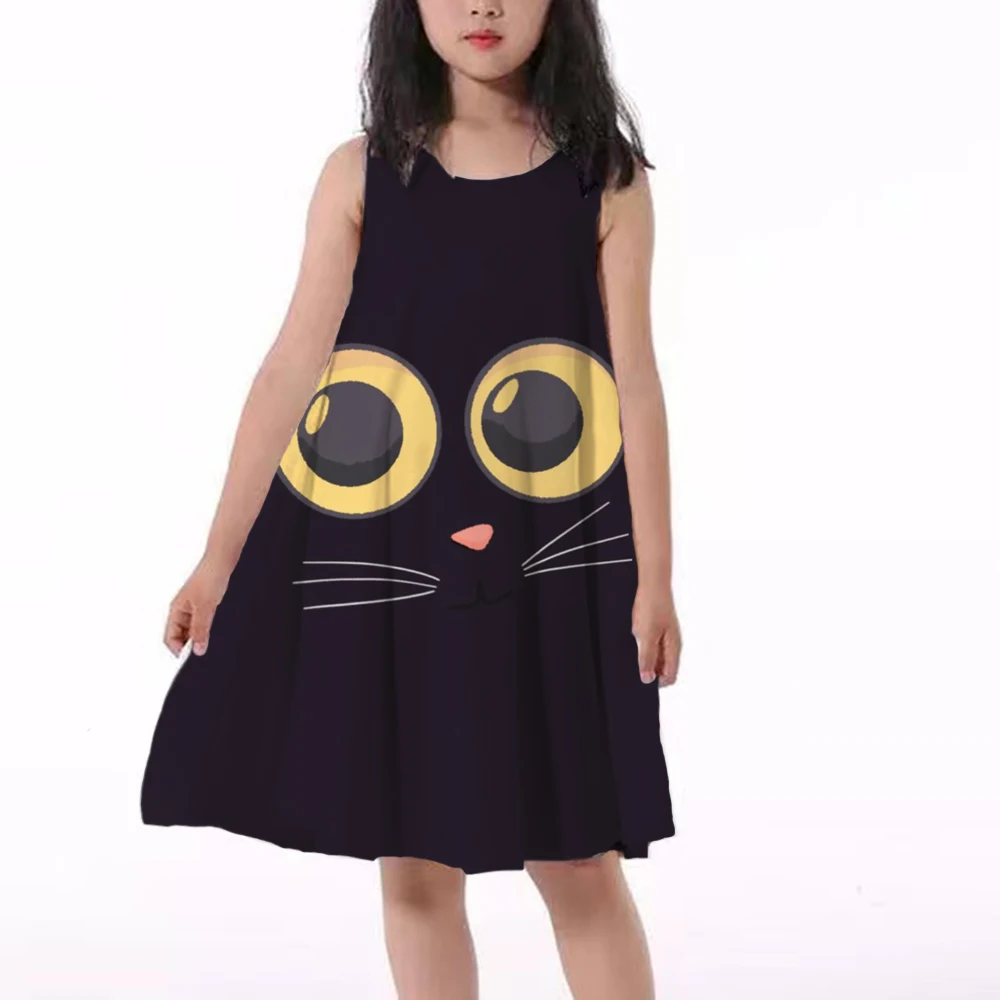 

Turtle Print Clothing Summer Party Princess Birthday Big Eye Cat 3D Printing Cute Clothes Kids Sleeveless A-line Princess dress