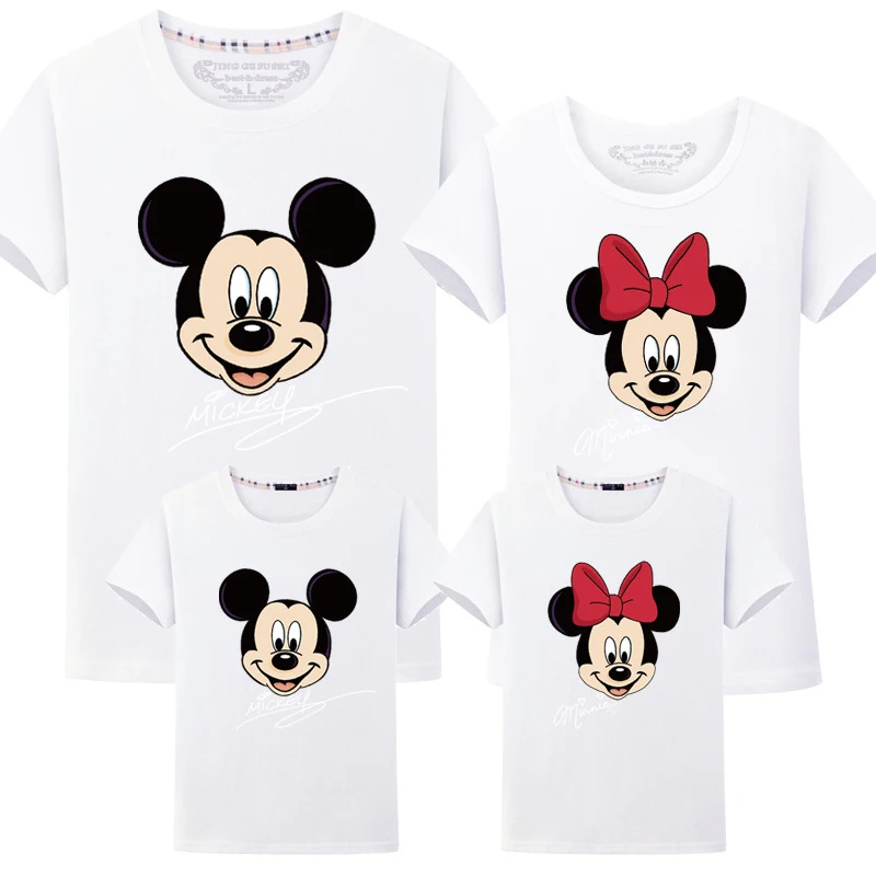 

Disney Family Matching Clothes Cartoon Mickey Minnie Printed T-shirts Mother and Daughter Tops Dad Son Mom Family Look Kids