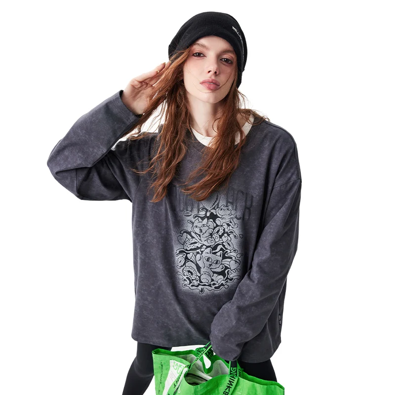 Женская рубашка с длинным рукавом круглым вырезом и принтом