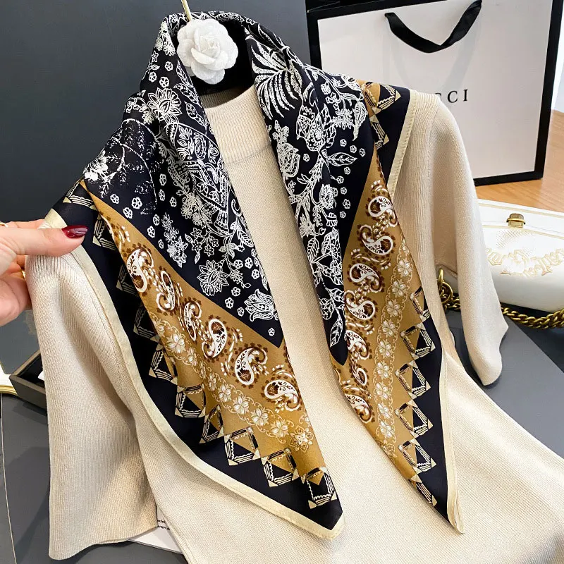 New 2022 Fashion 100% Silk Scarf Women Handkerchief Female Bandana Neck hijab lady girl Spring Foular Neckerchief Square Scarves