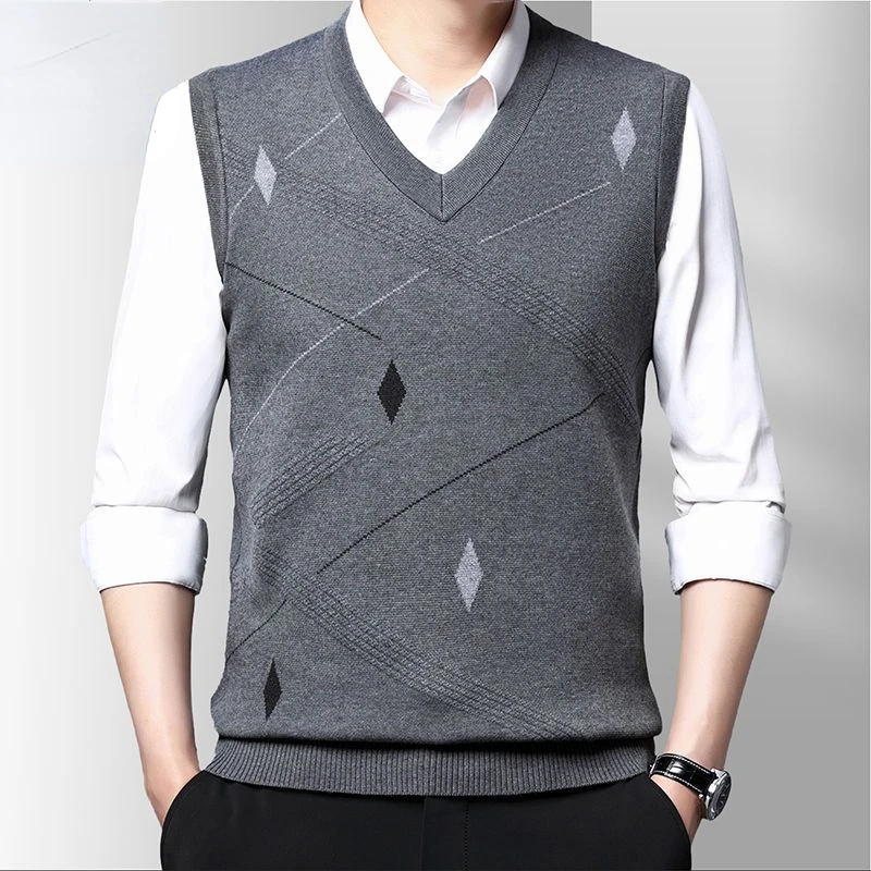 

2022 Autumn New Men's V-Neck Knitted Vest Business Casual Classic Style Sleeveless Sweater Vest Male Brand Clothing Z17