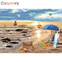 gatyztory acrylic painting by numbers with frame coloring by numbers summer beach landscape canvas painting for adults diy gift
