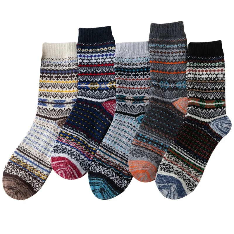 5 Pairs Newest Winter and Autumn Women Wool Socks Ethnic Style Thermal Thicken Warmer Cashmere Socks for Women