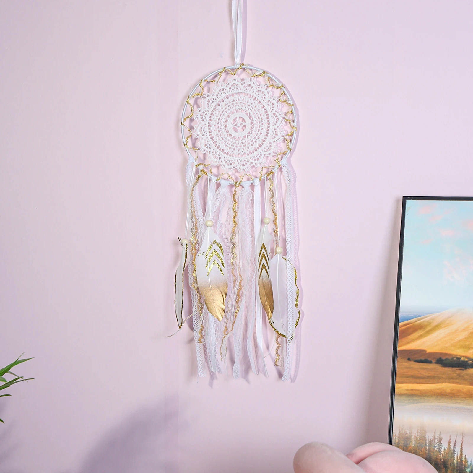 

Lace Dream Catcher White Dream Catchers For Girls Bedroom Boho Wall Decor With Plumage Pendant For Car Nursery Home Decoration