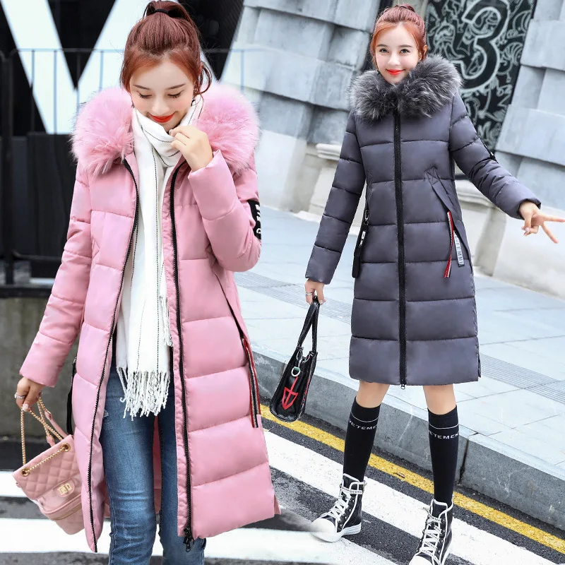 Winter Coats Female Jackets 2022 Fur Collar Warm Cotton Zipper Solid Parkas Women Clothes Long Casual Coats Ladies Jacket