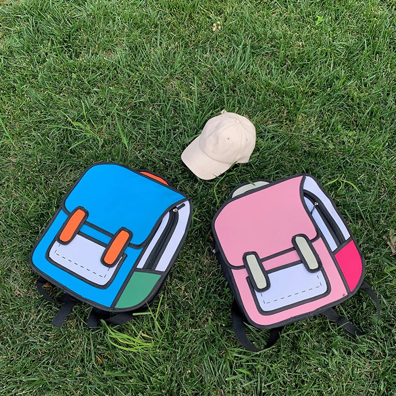 Student 2D Drawing Backpack Oxford Cloth Cartoon Cute Fashion School Bags Outdoors Waterproof Comic Bookbag for Teenager Unisex