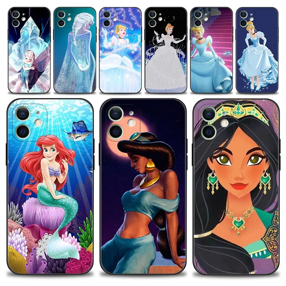 Phone Case For Apple iPhone 13 12 11 Pro Max 13Mini XS Max XR X 7 8 6 6S Plus SE2022 Shell Ariel Cinderella Elsa Princess Queen