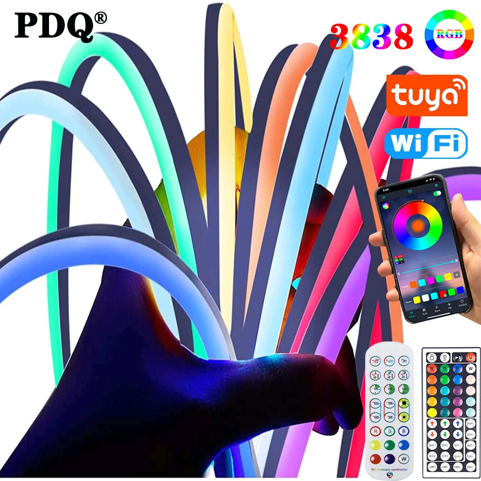 

Водонепроницаемая светодиодная RGB лента с Wi-Fi, гибсветильник неоновый светильник SMD3838, силиконовая неоновая лампа для шкафа, гардероба, Рожд...
