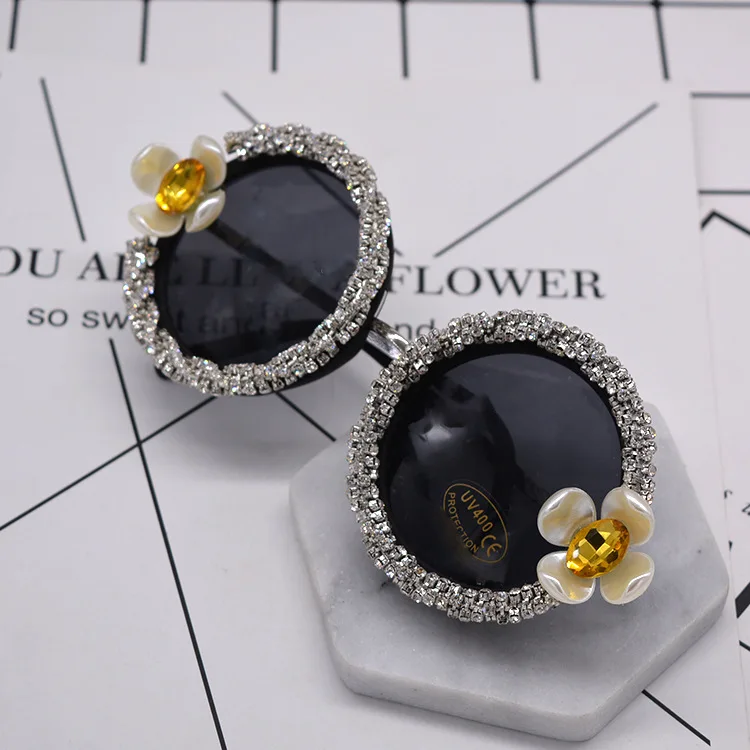 

2021 Vintage all diamond brand glasses exaggerate outdoor UV protection versatile sunglasses wholesale female round sunglasses