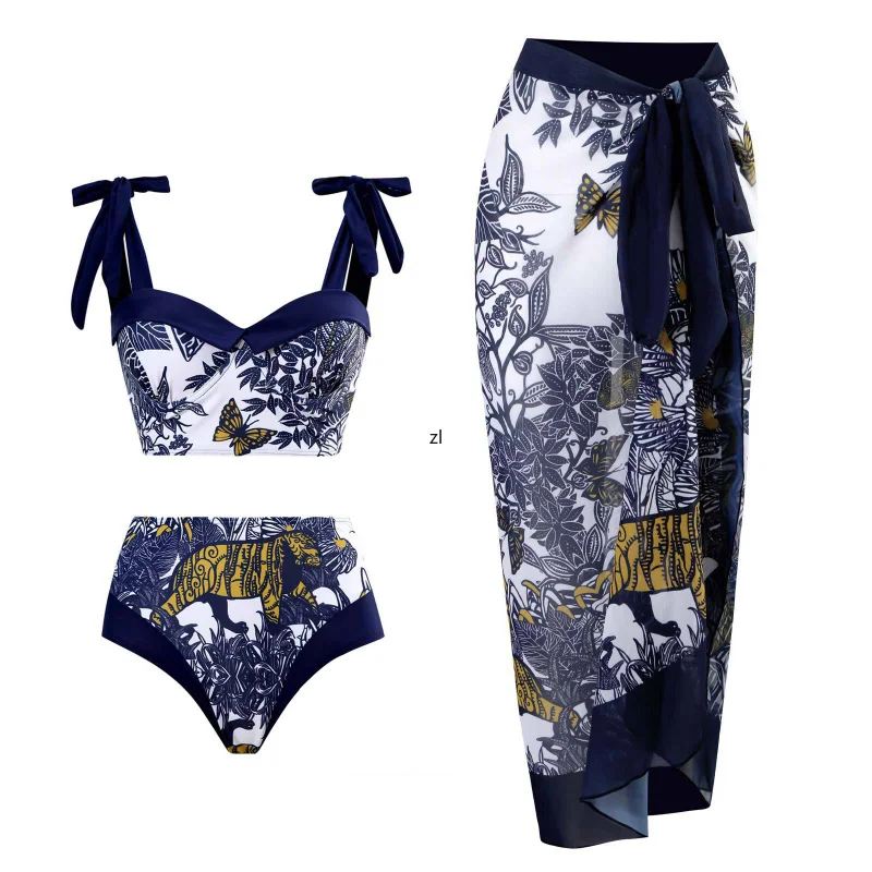 2023 Bikinis Chic Print Bathing Suit Fashion Lace Up High Waist Swimsuit Women Beachwear Split-joint Swimwear Backless Surf Wear