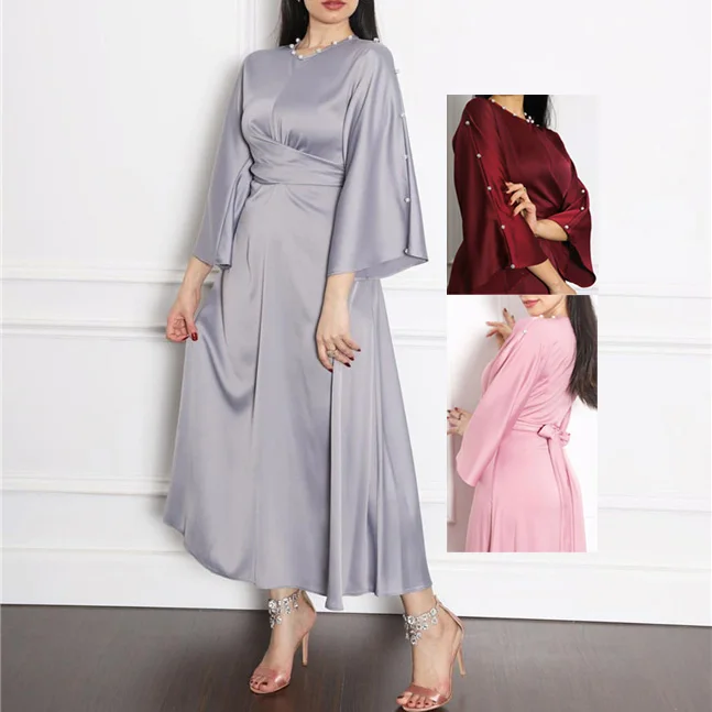 Женское Атласное Платье макси с рукавом «Лотос»