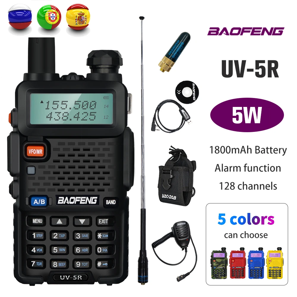 

5Colors Baofeng UV-5R Walkie Talkie UV 5R 5W Ham CB Radio Station 128CH UV5R FM Transceiver VHF UHF Portable Hunting Transmitter