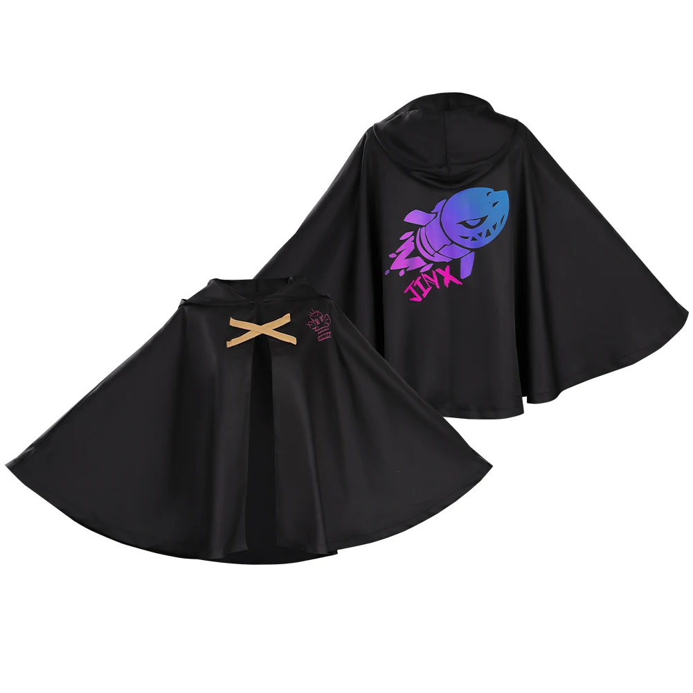 

Arcane: LOL Jinx Cloak Cape Cosplay Costume Halloween Carnival Black Caoe Suit